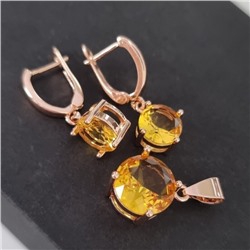 Комплект ювелирная бижутерия коллекция  "Дубай" серьги и кулон, покрытие: позолота, вставка: фианиты, цвет: желтый, арт.215.437