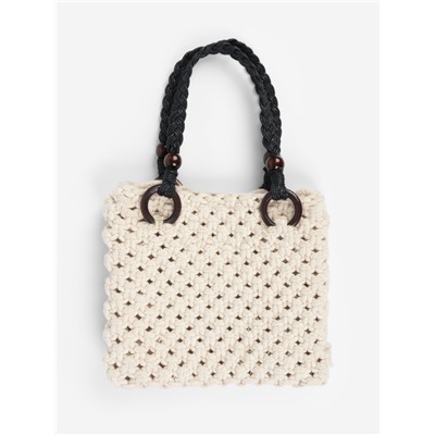 Ручки для сумки, 2 шт., вощёный шнур/дерево, 48×2 см, чёрные