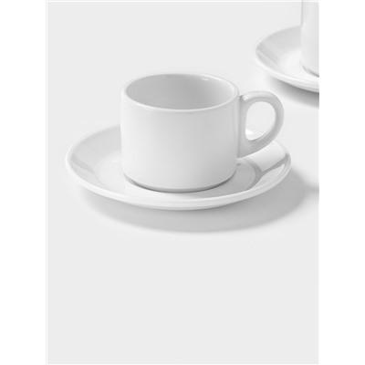 Набор чайный Magistro Basic bistro, 4 предмета: 2 чашки 200 мл, 2 блюдца d=15 см, фарфор, белый