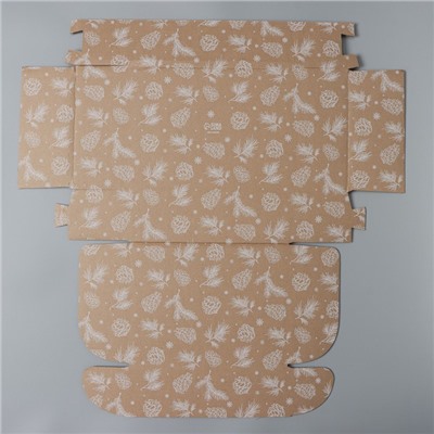 Коробка новогодняя складная «Шишки», бурый, 27×21×9 см, Новый год