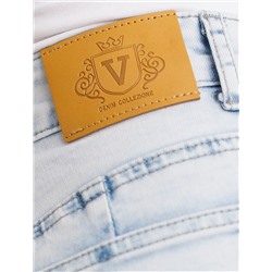 Джинсы трубы c декоративной стиркой из эластичного плотного денима