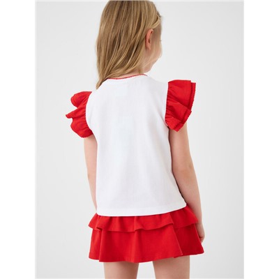 Комплект трикотажный для девочек: фуфайка (футболка), юбка-шорты