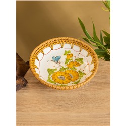 Тарелка керамическая с ротангом, 18×18×3.7 см, МИКС