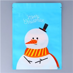 Пакет подарочный новогодний, с zip-lock застежкой, «Снеговик с шарфом», 16×21.5±1 см