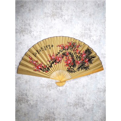 Веер 90 см бамбуковая основа Желтый с Тиграми / 622-13 /уп 52/