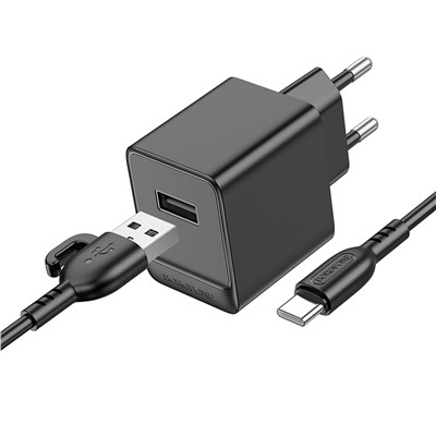 Адаптер Сетевой с кабелем Borofone BAS11A Erudite USB 2,1A/10W (USB/Type-C) (black)