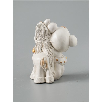 УЦЕНКА Фигура гипс "Мишка с лошадкой" 9х7х6 см, перламутр