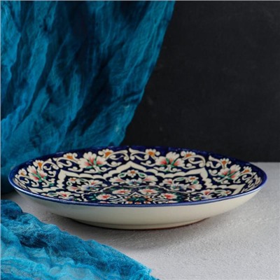 Ляган узбекский Риштанская Керамика «Цветы», d=32 см, синий