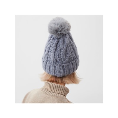 Шапка с помпоном женская MINAKU, серая, размер 56-58