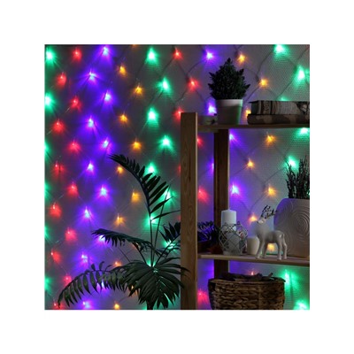 Гирлянда «Сеть» 1.6×1.6 м, IP20, прозрачная нить, 144 LED, 8 режимов, 220 В, свечение мульти,