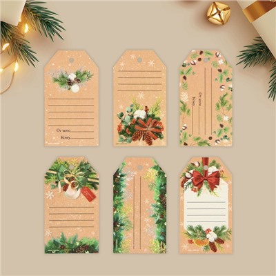 Шильдик новогодний декоративный в наборе «Время чудес», 6 шт., 9×5 см