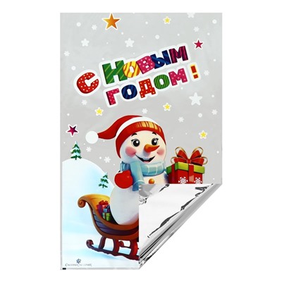 Пакет подарочный «Снеговик на санях» 25×40 см, цветной металлизированный рисунок