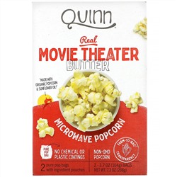 Quinn Popcorn, Real Movie Theater, попкорн для приготовления в микроволновой печи, с маслом, 2 пакета, 104 г (3,7 унции) каждый