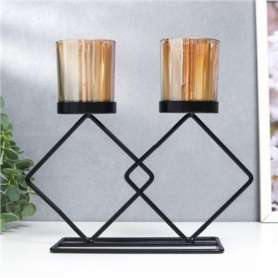 Подсвечник на 2 свечи «Флокс», металл, стекло, d=5 см, чёрный, 8.5×21×23 см