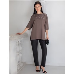 Футболка оверсайз с принтом пайетками из премиального хлопка с эластаном