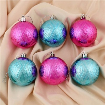 Ёлочные игрушки «Цветение», шары новогодние, d=6 см, набор 6 шт., розовый голубой