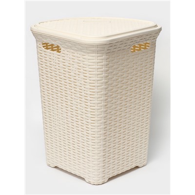 Корзина для белья угловая с крышкой «Ротанг», 60 л, 40.5×40.5×57 см, слоновая кость