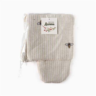 Кухонный набор Доляна «Пчёлки»: варежка 20×27 см, прихватка 19×19 см, рогожка 164 г/м², 100% хлопок