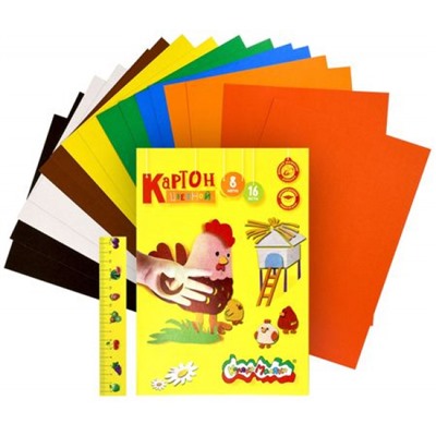 Набор цветного картона А4 16л 8цв  КЦКМ16 Каляка-Маляка
