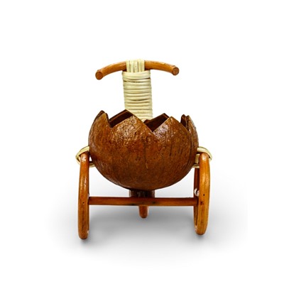 Декоративное кашпо - кокос «Велосипед резной», 20×12×17 см, деревянное