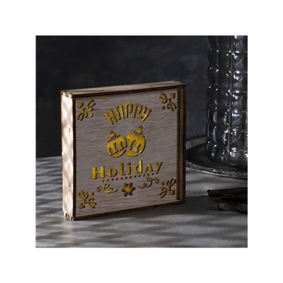 Светодиодная фигура «Счастливые каникулы» 15×15×4 см, дерево, батарейки CR2032×1, свечение тёплое белое