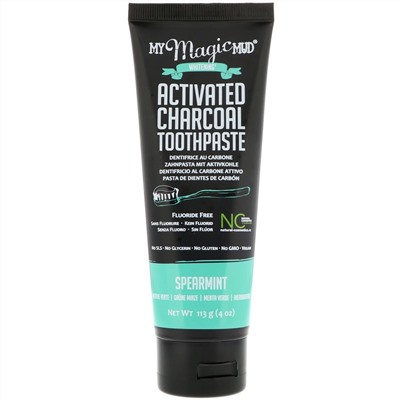 My Magic Mud, Activated Charcoal, Fluoride-Free, Whitening Toothpaste, Spearmint, 4 oz (113 g)