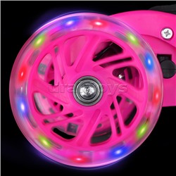 Самокат трёхколёсный ROCKET колёса световые PU, цвет розовый