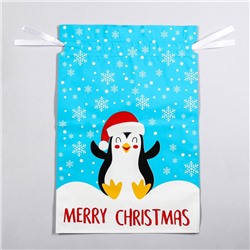 Пакет подарочный новогодний с завязками, «Счастливый пингвин», 29×43 см