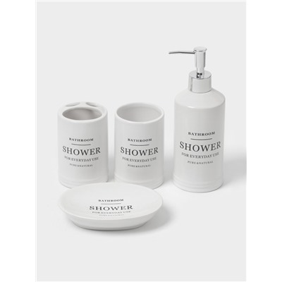 Аксессуары для ванной «Лофт», 4 предмета, мыльница, дозатор для мыла 440 мл, 2 стакана 320 мл, белые