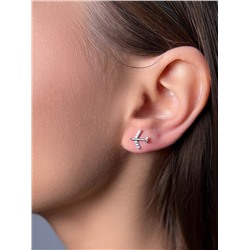 Серьги-пусеты из серебра с фианитами родированные - Самолёты 925 пробы 12-1275