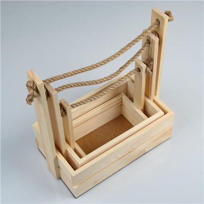 Подарочный ящик «Аром», деревянный, ручка - канат, набор 3 шт.