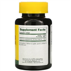Nature's Plus, Витамин D3, 25 мкг (1000 МЕ), 180 капсул