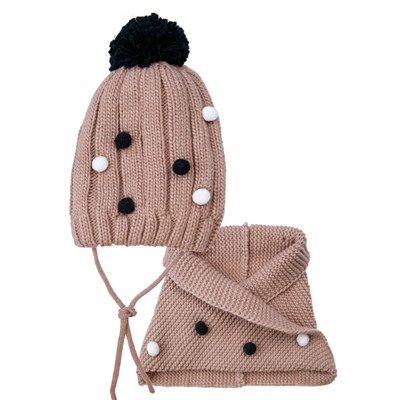 Комплект трикотажный для девочек: шапка, снуд