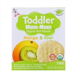 Hot Kid, Toddler Mum-Mum, органическое рисовое печенье, манго и киви, 12 упаковок, 60 г (2,12 унции)