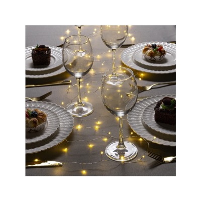 Гирлянда «Мишура» 5 м роса, IP20, серебристая нить, 100 LED, свечение тёплое белое, USB