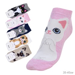 Носки р. 35-40 Кошка короткие / L809 /уп 10/1200/ ОДНА ПАРА/ МАРКА
