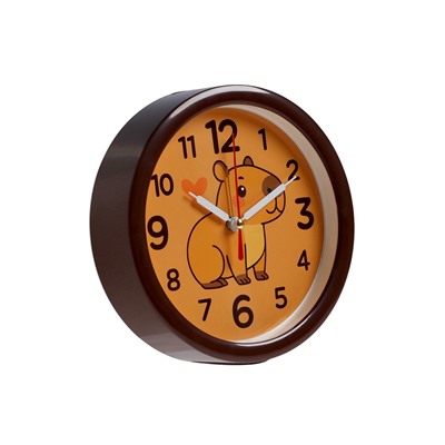 Будильник «Капибара», плавный ход, d=15 см, корпус коричневый