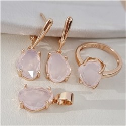 Комплект ювелирной бижутерии коллекция "Дубай" серьги, кулон и кольцо 18 р, покрытие позолота, вставка: стекло, цвет: розовый, арт.414.323-18