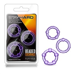 Набор из 3 фиолетовых эрекционных колец Stay Hard Beaded Cockrings