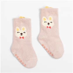 Носки детские махровые со стопперами MINAKU «Зайки», розовые, размер 10-12