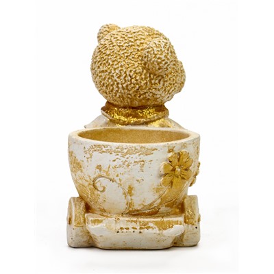 Кашпо гипс «Медведица с тележкой», 10×10×6 см, слоновая кость