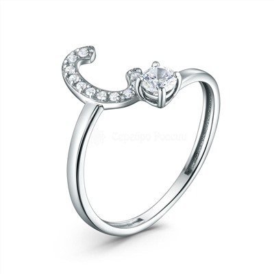 Кольцо из серебра с фианитами родированное - буква "С" 925 пробы К-4583-Р