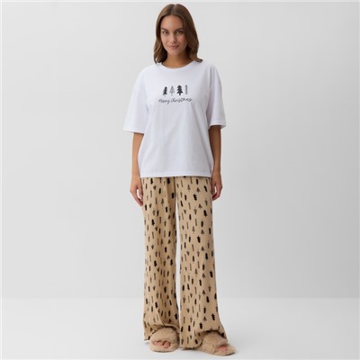 Пижама новогодняя женская (футболка, брюки) KAFTAN «Елки», размер 40-42