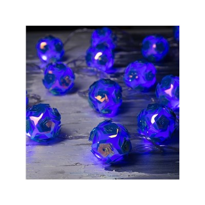 Гирлянда «Нить» 4.5 м с насадками «Цветочные шары», IP20, прозрачная нить, 15 LED, свечение фиолетовое, 220 В