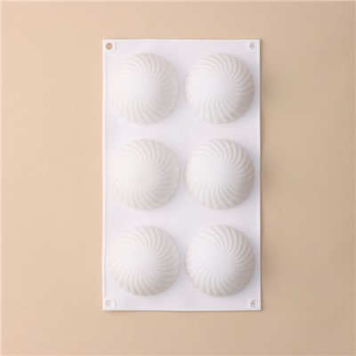Форма для муссовых десертов и выпечки KONFINETTA «Купол», силикон, 30×17.5×4 см, 6 ячеек (d=7.5 см), белая