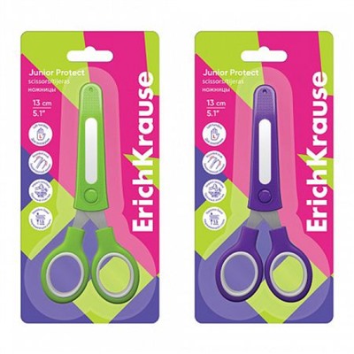 Ножницы детские для ЛЕВШЕЙ 130 мм Junior Protect в чехле с именным стикером 60866 ErichKrause