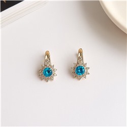 Серьги ювелирная бижутерия коллекция "Дубай", вставка: фианиты и цирконы, цвет: прозрачный и голубой, арт.007.081