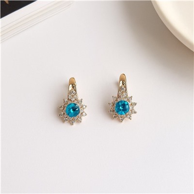 Серьги ювелирная бижутерия коллекция "Дубай", вставка: фианиты и цирконы, цвет: прозрачный и голубой, арт.007.081