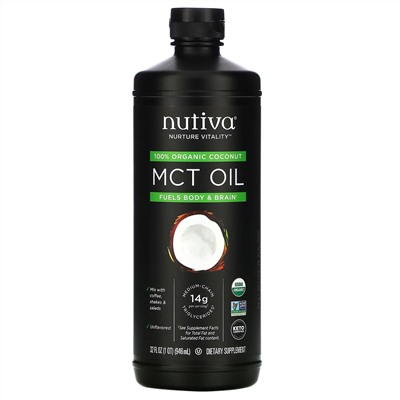Nutiva, 100% Organic Coconut MCT Oil, Unflavored, 32 fl oz (946 ml)