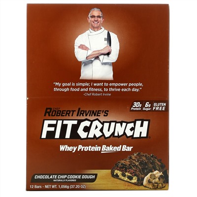 FITCRUNCH, Whey Protein Baked Bar, Chocolate Chip Cookie Dough, 12 Bars, 3.10 oz (88 g) Each